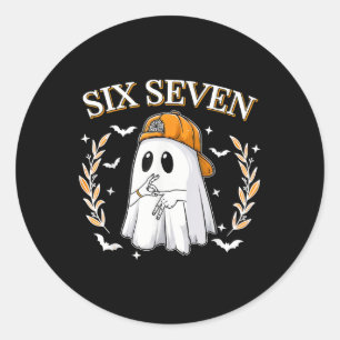 Six Seven 67 Meme Funny Ghost Halloween 6 7 Couple Classic Round Sticker