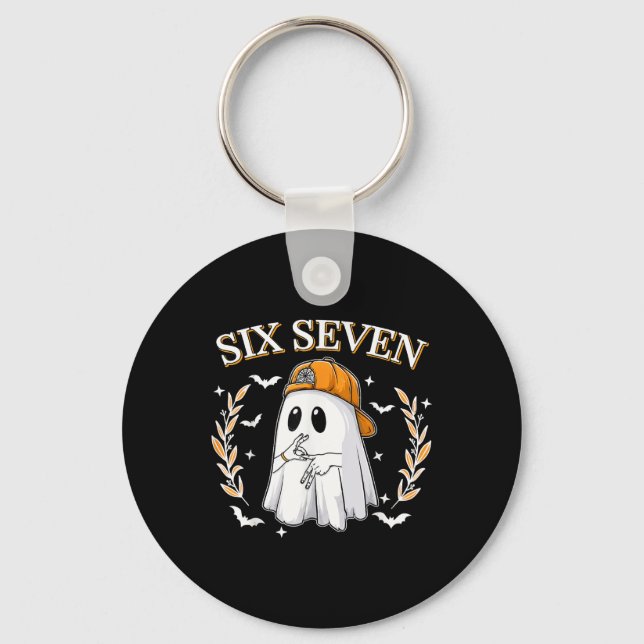 Six Seven 67 Meme Funny Ghost Halloween 6 7 Couple Key Ring (Front)