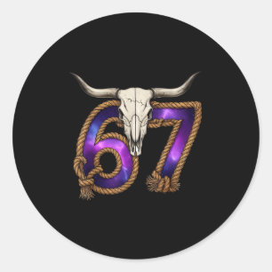 Six Seven 67 Meme Funny Western Cowboy Bull Skull  Classic Round Sticker