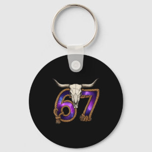 Six Seven 67 Meme Funny Western Cowboy Bull Skull Key Ring