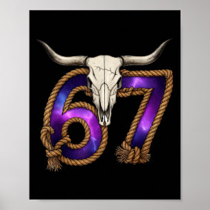 Six Seven 67 Meme Funny Western Cowboy Bull Skull Poster