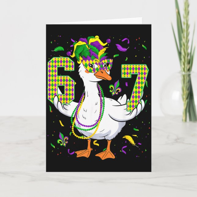 Six Seven 67 Meme Goose With Jester Hat &amp; Bead Card (Front)