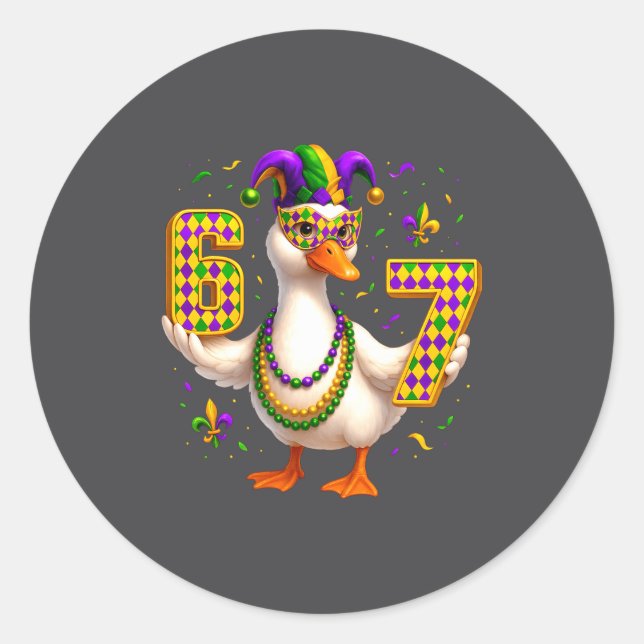 Six Seven 67 Meme Goose With Jester Hat &amp; Bead Classic Round Sticker (Front)