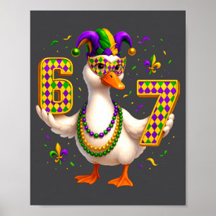 Six Seven 67 Meme Goose With Jester Hat &amp; Bead Poster