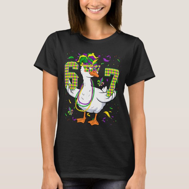 Six Seven 67 Meme Goose With Jester Hat &amp; Bead T-Shirt (Front)