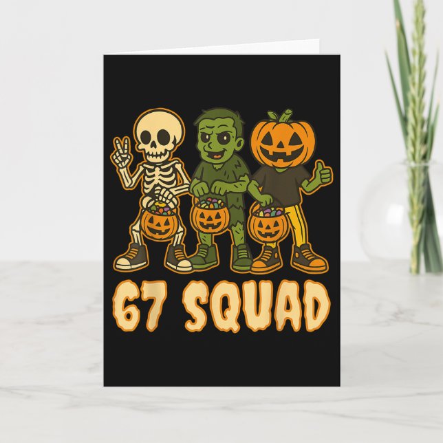 Six Seven 67 Squad Skeleton Pumpkin Halloween Boys Card (Front)