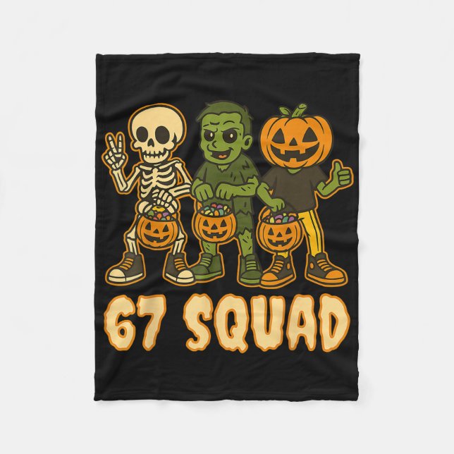Six Seven 67 Squad Skeleton Pumpkin Halloween Boys Fleece Blanket (Front)