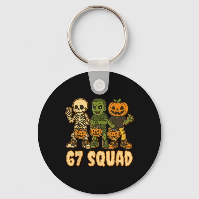 Six Seven 67 Squad Skeleton Pumpkin Halloween Boys Key Ring (Front)