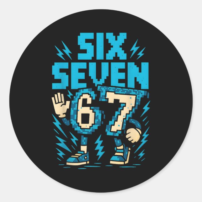Six Seven 67 Xel Gamer Apparel Retro Block Style A Classic Round Sticker (Front)