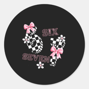 Six Seven 6 7 Checkered Cute Coquette Bow Girly 67 Classic Round Sticker
