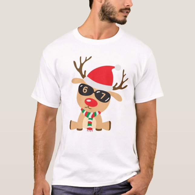 Six Seven 6 7 Christmas Tee Cool Reindeer (Front)