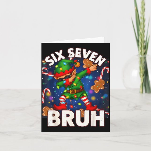 Six Seven 6 7 Funny Bruh Christmas Dabbing Elf Mat Card (Front)