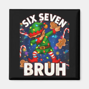 Six Seven 6 7 Funny Bruh Christmas Dabbing Elf Mat Magnet