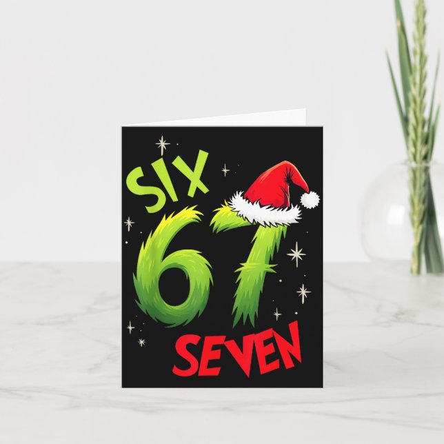 Six Seven 6 7 Gen Z Alpha Meme Slang Merry Christm Card (Front)