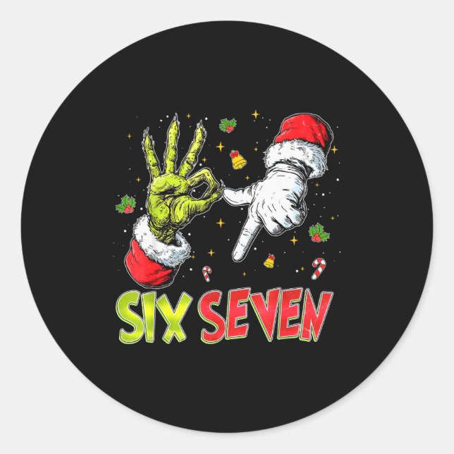 Six Seven 6 7 Gen Z Alpha Meme Slang Merry Christm Classic Round Sticker (Front)