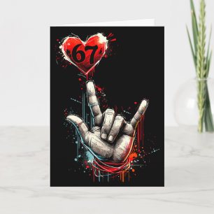 Six Seven 6 7 I Love You Hand Sign Asl Heart Kids  Card