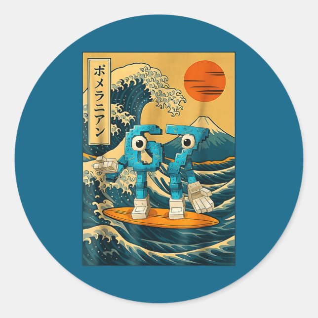 Six Seven 6-7 Japanese Great Wave Off Kanagawa 67  Classic Round Sticker (Front)