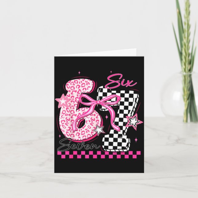 Six Seven 6 7 Leopard Checkered 67 Meme Teacher Wo Card (Front)