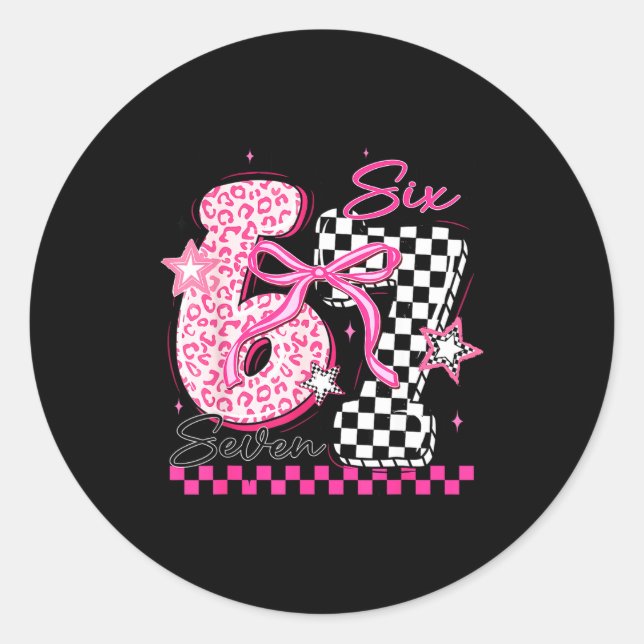 Six Seven 6 7 Leopard Checkered 67 Meme Teacher Wo Classic Round Sticker (Front)