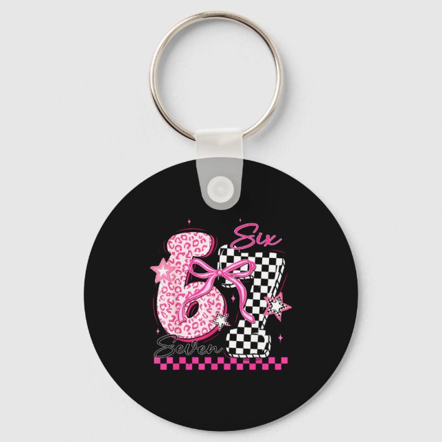 Six Seven 6 7 Leopard Checkered 67 Meme Teacher Wo Key Ring (Front)