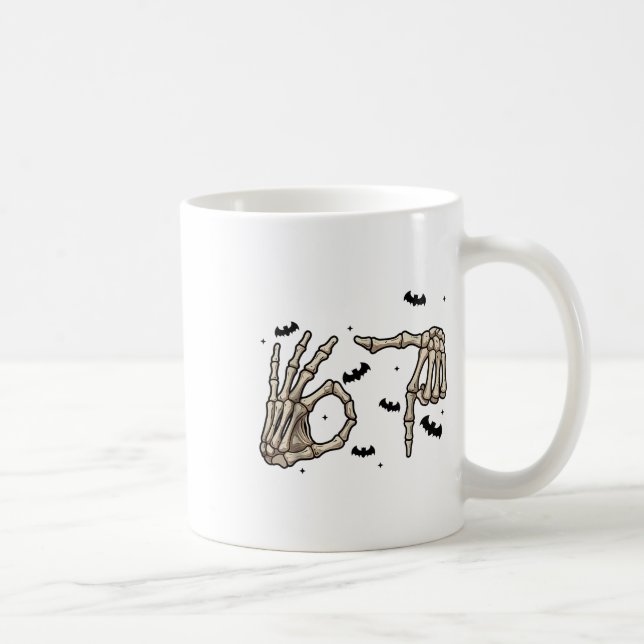 Six Seven 6 7 Meme 67 Skeleton Hand Halloween Cost Coffee Mug (Right)