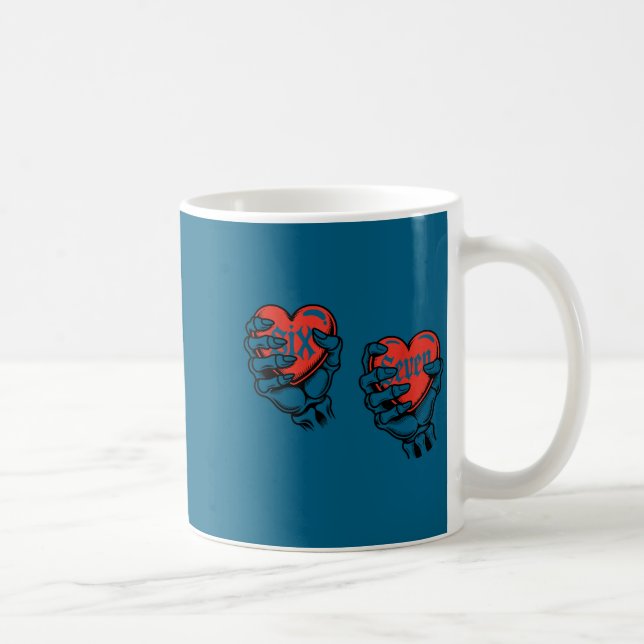 Six Seven 6 7 Meme 67 Skeleton Hand Valentine Cost Coffee Mug (Right)
