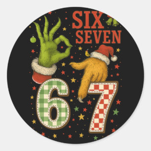 Six Seven 6 7 Meme Christmas Matching Santa Saying Classic Round Sticker