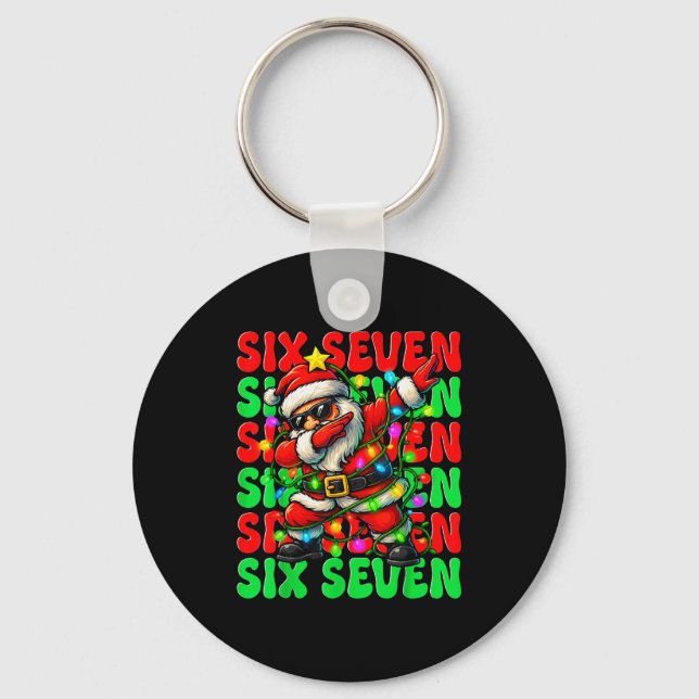 Six Seven 6 7 Meme Dabbing Santa Christmas 67 Paja Key Ring (Front)