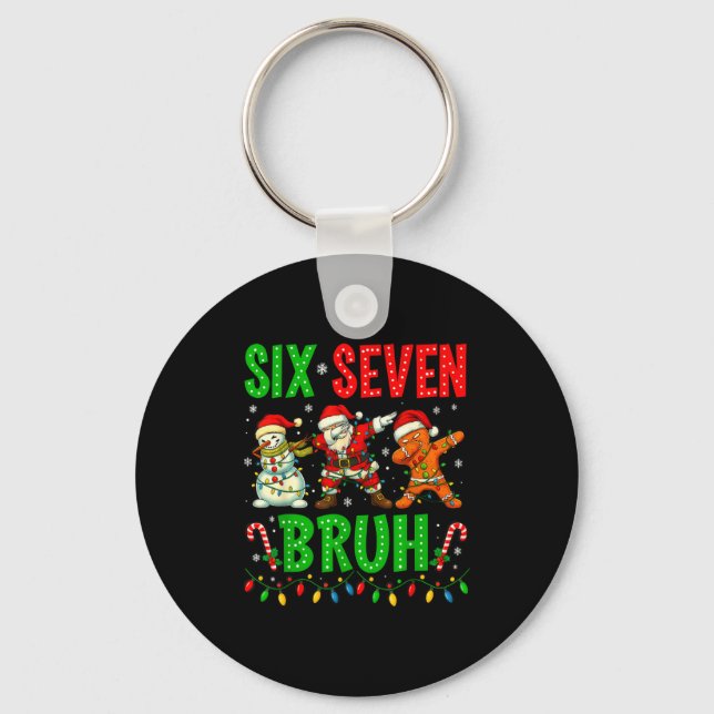 Six Seven 6 7 Meme Dabbing Santa Gingerbread Chris Key Ring (Front)