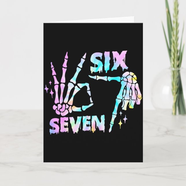 Six Seven 6 7 Meme Funny Skeleton Hands Sign Let's Card (Front)