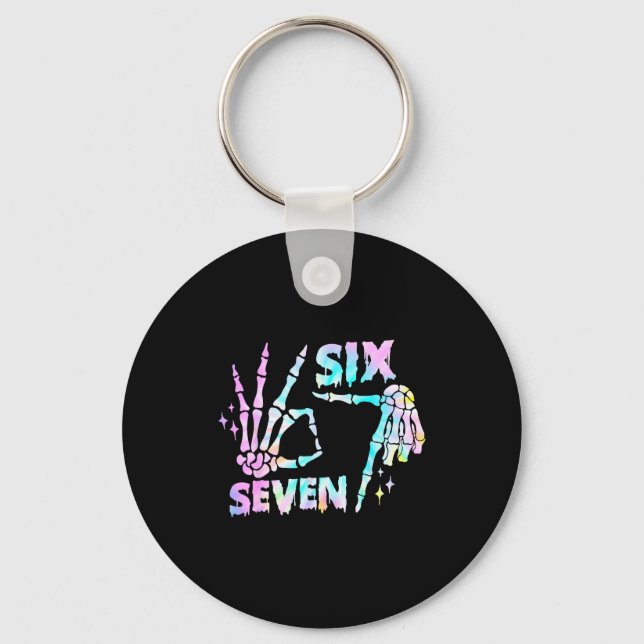 Six Seven 6 7 Meme Funny Skeleton Hands Sign Let's Key Ring (Front)
