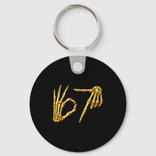 Six Seven 6 7 Meme Funny Skeleton Hands Sign Let's Key Ring