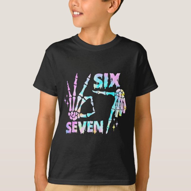 Six Seven 6 7 Meme Funny Skeleton Hands Sign Let's T-Shirt (Front)