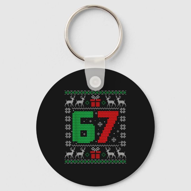 Six Seven 6 7 Meme Gen Alpha Slang Ugly Christmas  Key Ring (Front)