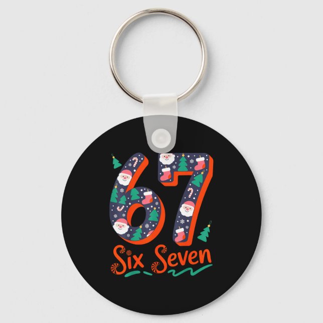 Six Seven 6 7 Meme Humor Santa Elf 67 Christmas Pa Key Ring (Front)