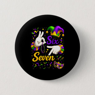 Six Seven 6 7 Meme Mardi Gras Jester Hand Sign Fat 6 Cm Round Badge