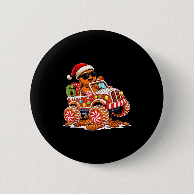 Six Seven 6 7 Monster Truck Gingerbread Man Christ 6 Cm Round Badge (Front)