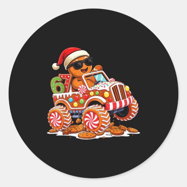 Six Seven 6 7 Monster Truck Gingerbread Man Christ Classic Round Sticker (Front)
