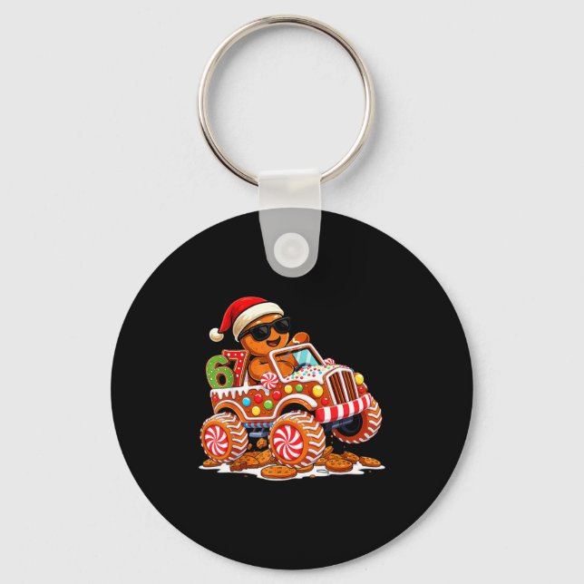 Six Seven 6 7 Monster Truck Gingerbread Man Christ Key Ring (Front)