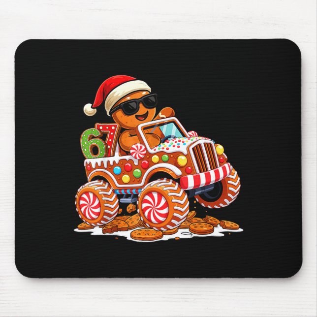Six Seven 6 7 Monster Truck Gingerbread Man Christ Mouse Mat (Front)