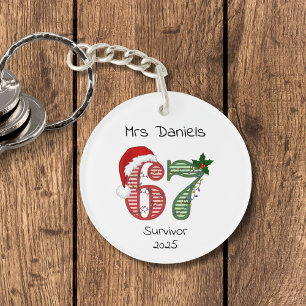 Six Seven 6 7 Survivor Funny Christmas Holiday Key Ring