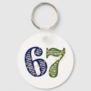 Six Seven 6 7 Trend Blue & Green Modern Key Ring