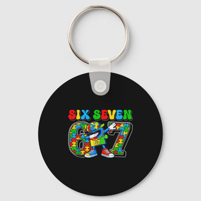 Six seven autism awareness 67 meme autism puzzle key ring (Front)