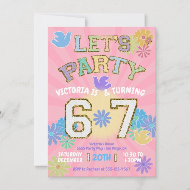 Six Seven Birthday Party Retro Preppy Hippie Invitation (Front)