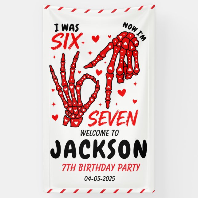 Six Seven Birthday Skeleton Hands Party Banner (Vertical)