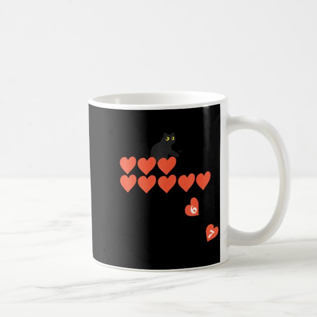 Six Seven Black Cat Knocking Off Hearts Funny 67 V Coffee Mug (Right)