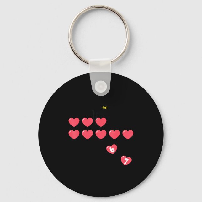 Six Seven Black Cat Knocking Off Hearts Funny 67 V Key Ring (Front)