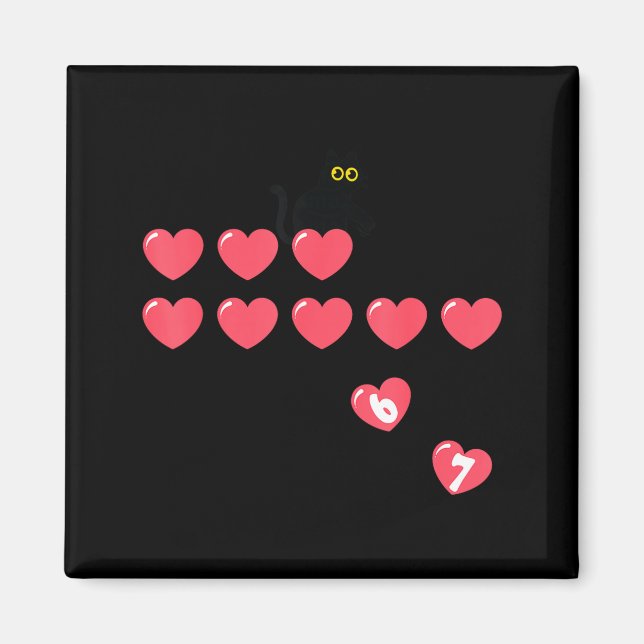 Six Seven Black Cat Knocking Off Hearts Funny 67 V Magnet (Front)