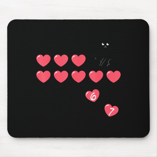Six Seven Black Cat Knocking Off Hearts Funny 67 V Mouse Mat (Front)