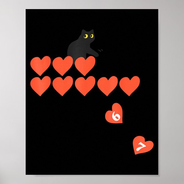 Six Seven Black Cat Knocking Off Hearts Funny 67 V Poster (Front)